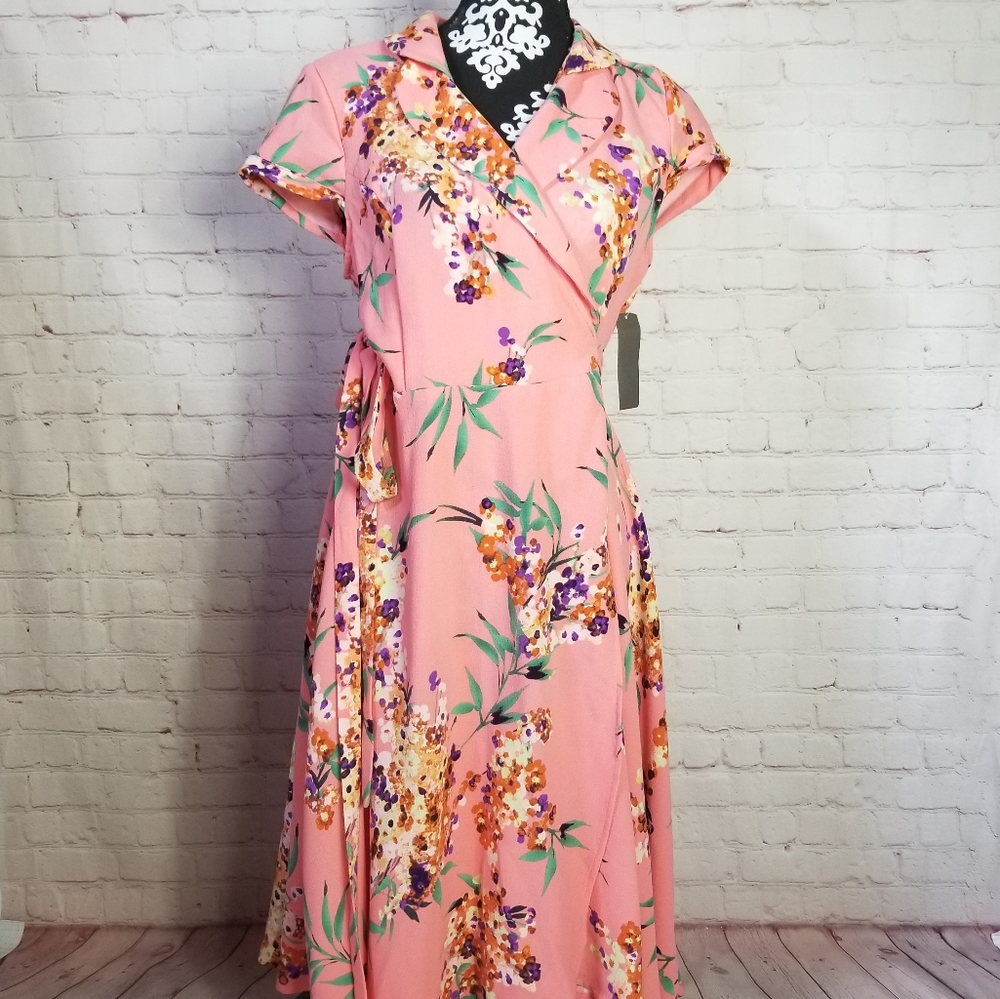 Eva Mendes Pink Floral Wrap Dress Size 10